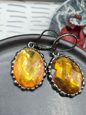 Joan Rivers Amber Faceted Oval Dangle Earrings